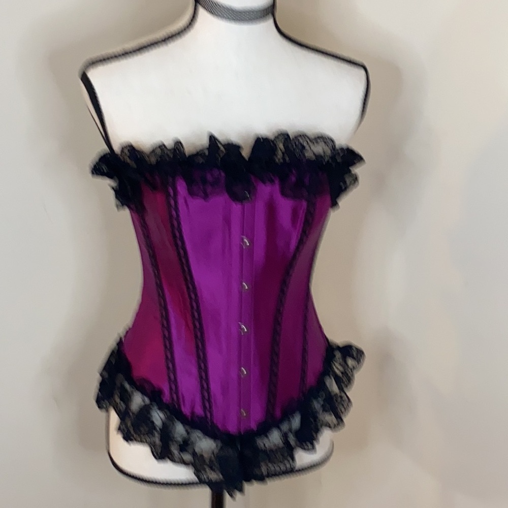 Magenta and black lace corset